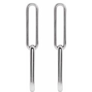 688762 / Earring / 14K White / 33.85 X 4.95 Mm / Pair / Friction Back Included / Polished / Paperclip-Style Earrings