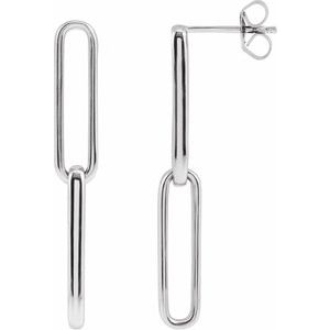 688762 / Earring / 14K White / 33.85 X 4.95 Mm / Pair / Friction Back Included / Polished / Paperclip-Style Earrings