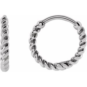 87586 / Earring / 14K White / 11 Mm / 1.65 Mm / Pair / Hinged / Polished / Twisted Rope Hoop Earrings