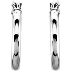 20270 / Earring / 14K White / 15 Mm / 2 Mm / Pair / Catch / Polished / Round Tube Hoop Earrings