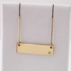 86541 / Necklace / Set / 14K Yellow / 28.1 X 8 Mm / 17 In / Polished / .03 Ct Natural Diamond Engravable Bar Necklace