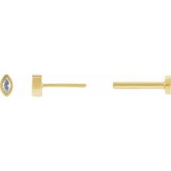 88234 / Earring / Set / Natural Diamond / Marquise / 2.5 X 1.25 Mm / 14K Yellow / Each / Tension Back Included / 6 Mm / Polished / .02 Ct Natural Diamond Bezel-Set Earring With Press Fit Back