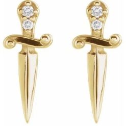 88573 / Earring / Set / Natural Diamond / Round / 1.2 Mm / 14K Yellow / Natural Diamond / Pair / Friction Backs Included / Polished / .025 Ctw Natural Diamond Accented Dagger Earrings