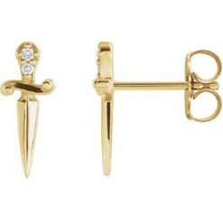88573 / Earring / Set / Natural Diamond / Round / 1.2 Mm / 14K Yellow / Natural Diamond / Pair / Friction Backs Included / Polished / .025 Ctw Natural Diamond Accented Dagger Earrings