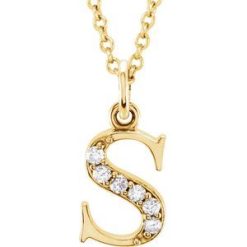 85803 / Necklace / Set / 14K Yellow / Initial S / Natural Diamond / Round / 1 Mm / I1