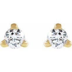 88036 / Earring / Set / Natural Diamond / Round / 2 Mm / 14K Yellow / Each / Tension Back Included / 6 Mm / Polished / .03 Ct Natural Diamond 3-Prong Wire Basket Earring With Press Fit Back