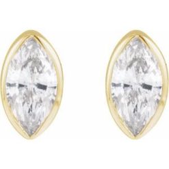 88234 / Earring / Set / Natural Diamond / Marquise / 3 X 1.5 Mm / 14K Yellow / Each / Tension Back Included / 6 Mm / Polished / .03 Ct Natural Diamond Bezel-Set Earring With Press Fit Back