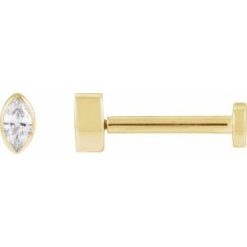 88234 / Earring / Set / Natural Diamond / Marquise / 3 X 1.5 Mm / 14K Yellow / Each / Tension Back Included / 6 Mm / Polished / .03 Ct Natural Diamond Bezel-Set Earring With Press Fit Back