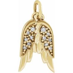 87226 / Pendant / Set / 14K Yellow / 12 X 3.74 Mm / Polished / .03 Ctw Natural Diamond Angel Wings Pendant