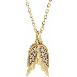 87226 / Pendant / Set / 14K Yellow / 12 X 3.74 Mm / Polished / .03 Ctw Natural Diamond Angel Wings Pendant