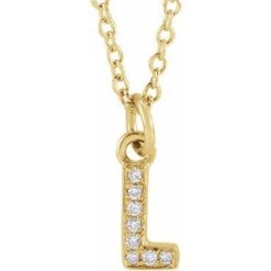 653725 / Necklace / Set / 14K Yellow / Initial L / Natural Diamond / Round / .85 Mm / I1