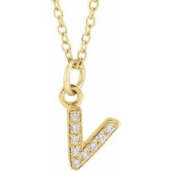 653725 / Necklace / Set / 14K Yellow / Initial V / Natural Diamond / Round / .85 Mm / I1