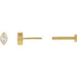 88234 / Earring / Set / Natural Diamond / Marquise / 3.5 X 1.75 Mm / 14K Yellow / Each / Tension Back Included / 6 Mm / Polished / .05 Ct Natural Diamond Bezel-Set Earring With Press Fit Back