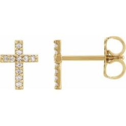 R17013 / Earring / Set / 14K Yellow / 7.6 X 5.7 Mm / Natural Diamond / Round / .9Mm :: 0.05 Ctw / Pair / Friction Backs Included / Polished / .05 Ctw Natural Diamond Cross Earrings