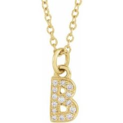 653725 / Necklace / Set / 14K Yellow / Initial B / Natural Diamond / Round / .85 Mm / I1