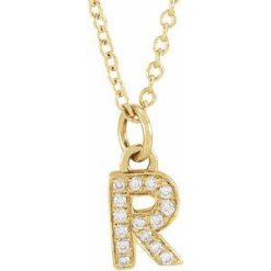 653725 / Necklace / Set / 14K Yellow / Initial R / Natural Diamond / Round / .85 Mm / I1