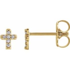 653581 / Earring / Set / Natural Diamond / Round / 1 Mm / 14K Yellow / Pair / Friction Backs Included / Polished / .06 Ctw Natural Diamond Youth Cross Earrings