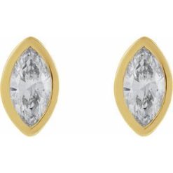 88234 / Earring / Set / Natural Diamond / Marquise / 4 X 2 Mm / 14K Yellow / Each / Tension Back Included / 6 Mm / Polished / .07 Ct Natural Diamond Bezel-Set Earring With Press Fit Back