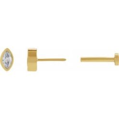 88234 / Earring / Set / Natural Diamond / Marquise / 4 X 2 Mm / 14K Yellow / Each / Tension Back Included / 6 Mm / Polished / .07 Ct Natural Diamond Bezel-Set Earring With Press Fit Back
