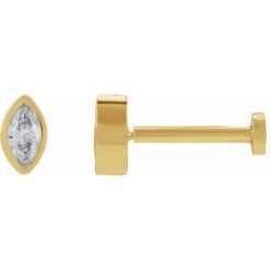 88234 / Earring / Set / Natural Diamond / Marquise / 4 X 2 Mm / 14K Yellow / Each / Tension Back Included / 6 Mm / Polished / .07 Ct Natural Diamond Bezel-Set Earring With Press Fit Back