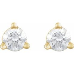 88036 / Earring / Set / Natural Diamond / Round / 3 Mm / 14K Yellow / Each / Tension Back Included / 6 Mm / Polished / 1/10 Ct Natural Diamond 3-Prong Wire Basket Earring With Press Fit Back
