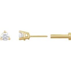 88036 / Earring / Set / Natural Diamond / Round / 3 Mm / 14K Yellow / Each / Tension Back Included / 6 Mm / Polished / 1/10 Ct Natural Diamond 3-Prong Wire Basket Earring With Press Fit Back
