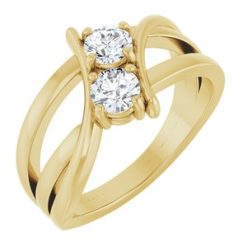 123228 / Ring / Set / 14K Yellow / Lab-Grown Diamond / Round / 4.1 Mm / Polished / 1/2 Ctw Lab-Grown Diamond 2-Stone Ring