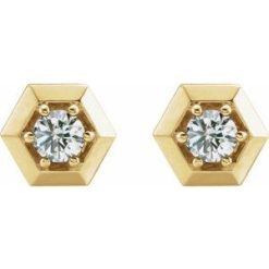 G-H / Friction / Friction Backs Included / 6-Prong / Polished / Solitaire Hexagon Stud Earrings