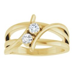 123228 / Ring / Set / 14K Yellow / Lab-Grown Diamond / Round / 3.2 Mm / Polished / 1/4 Ctw Lab-Grown Diamond 2-Stone Ring