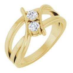 123228 / Ring / Set / 14K Yellow / Lab-Grown Diamond / Round / 3.2 Mm / Polished / 1/4 Ctw Lab-Grown Diamond 2-Stone Ring