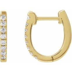 688875 / Earring / Set / 14K Yellow / 12.95 X 12.95 Mm / 1.6 Mm / Natural Diamond / Round / 1.3Mm :: 1/6 Ctw / Pair / Hinged / Polished / 1/6 Ctw Natural Diamond Hoop Earrings