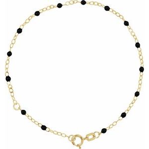Ch1257 / Chain / 14K Yellow / Black / 6-7 In / 2 Mm / Enamel Bead Adjustable Chain