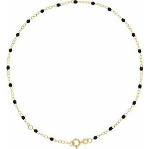 Ch1257 / Chain / 14K Yellow / Black / 9-10 In / 2 Mm / Enamel Bead Adjustable Chain
