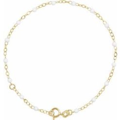 Ch1257 / Chain / 14K Yellow / White / 6-7 In / 2 Mm / Enamel Bead Adjustable Chain