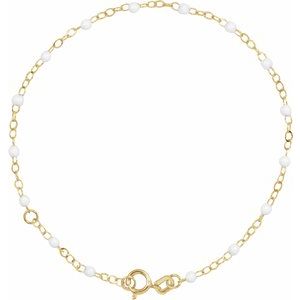 Ch1257 / Chain / 14K Yellow / White / 6-7 In / 2 Mm / Enamel Bead Adjustable Chain