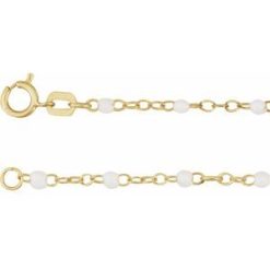 Ch1257 / Chain / 14K Yellow / White / 9-10 In / 2 Mm / Enamel Bead Adjustable Chain