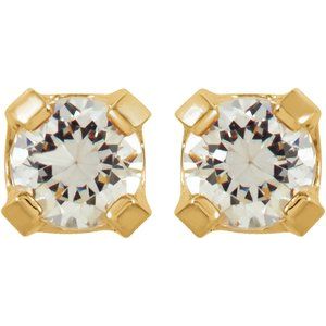 21506 / 14K Yellow / Set / Round / Imitation White Cubic Zirconia / Pair / 2 Mm / Piercing / Piercing Backs Included / 4-Prong / Polished / Inverness Cubic Zirconia Piercing Earrings