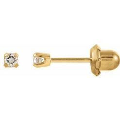 21506 / 14K Yellow / Set / Round / Imitation White Cubic Zirconia / Pair / 2 Mm / Piercing / Piercing Backs Included / 4-Prong / Polished / Inverness Cubic Zirconia Piercing Earrings