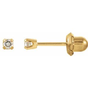 21506 / 14K Yellow / Set / Round / Imitation White Cubic Zirconia / Pair / 2 Mm / Piercing / Piercing Backs Included / 4-Prong / Polished / Inverness Cubic Zirconia Piercing Earrings