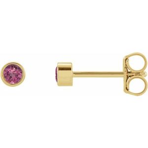 2000417 / Earring / Set / Natural Pink Tourmaline / Round / 2.5 Mm / 14K Yellow / Each / Friction Back Included / Polished / Natural Pink Tourmaline Micro Bezel-Set Earring