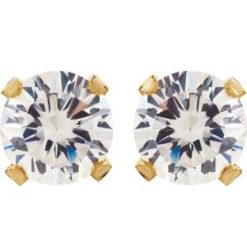 21506 / 14K Yellow / Set / Round / Imitation White Cubic Zirconia / Pair / 3 Mm / Piercing / Piercing Backs Included / 4-Prong / Polished / Inverness Cubic Zirconia Piercing Earrings