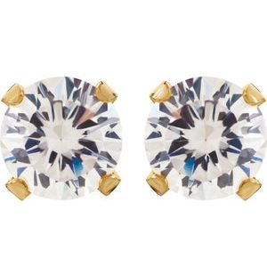 21506 / 14K Yellow / Set / Round / Imitation White Cubic Zirconia / Pair / 3 Mm / Piercing / Piercing Backs Included / 4-Prong / Polished / Inverness Cubic Zirconia Piercing Earrings