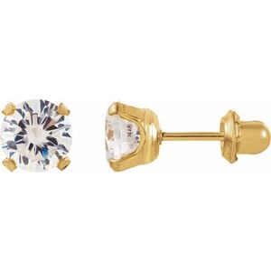 21506 / 14K Yellow / Set / Round / Imitation White Cubic Zirconia / Pair / 3 Mm / Piercing / Piercing Backs Included / 4-Prong / Polished / Inverness Cubic Zirconia Piercing Earrings