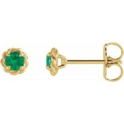 87550 / Earring / Set / Lab-Grown Emerald / Round / 3 Mm / 14K Yellow / Pair / Friction Backs Included / Polished / Lab-Grown Emerald Claw-Prong Rope Earrings