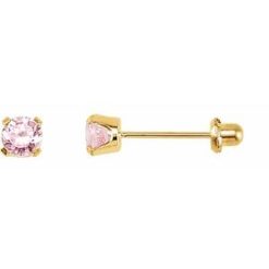 21510 / 14K Yellow / Set / Round / Imitation Pink Cubic Zirconia / Pair / 3 Mm / Piercing / Piercing Backs Included / 4-Prong / Polished / Inverness Pink Cubic Zirconia Piercing Earrings