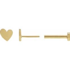 88158 / Earring / 14K Yellow / 4 X 4 Mm / Pair / Tension Back Included / 6 Mm / Polished / Assymetrical Heart Earrings With Press Fit Posts And Backs