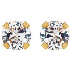 21506 / 14K Yellow / Set / Round / Imitation White Cubic Zirconia / Pair / 4.25 Mm / Piercing / Piercing Backs Included / 4-Prong / Polished / Inverness Cubic Zirconia Piercing Earrings
