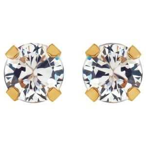 21506 / 14K Yellow / Set / Round / Imitation White Cubic Zirconia / Pair / 4.25 Mm / Piercing / Piercing Backs Included / 4-Prong / Polished / Inverness Cubic Zirconia Piercing Earrings