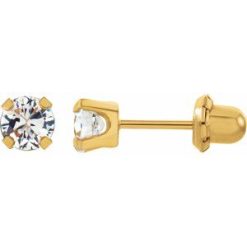 21506 / 14K Yellow / Set / Round / Imitation White Cubic Zirconia / Pair / 4.25 Mm / Piercing / Piercing Backs Included / 4-Prong / Polished / Inverness Cubic Zirconia Piercing Earrings