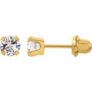21506 / 14K Yellow / Set / Round / Imitation White Cubic Zirconia / Pair / 4.25 Mm / Piercing / Piercing Backs Included / 4-Prong / Polished / Inverness Cubic Zirconia Piercing Earrings